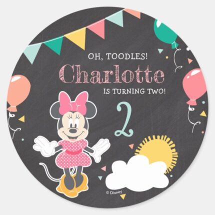 Minnie Mouse Chalkboard Birthday Classic Round Sticker