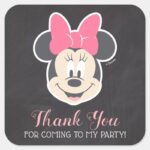 Minnie Mouse Chalkboard Birthday Thank You Square Sticker
