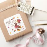 Minnie Mouse Fall Harvest Birthday Thank You Square Sticker