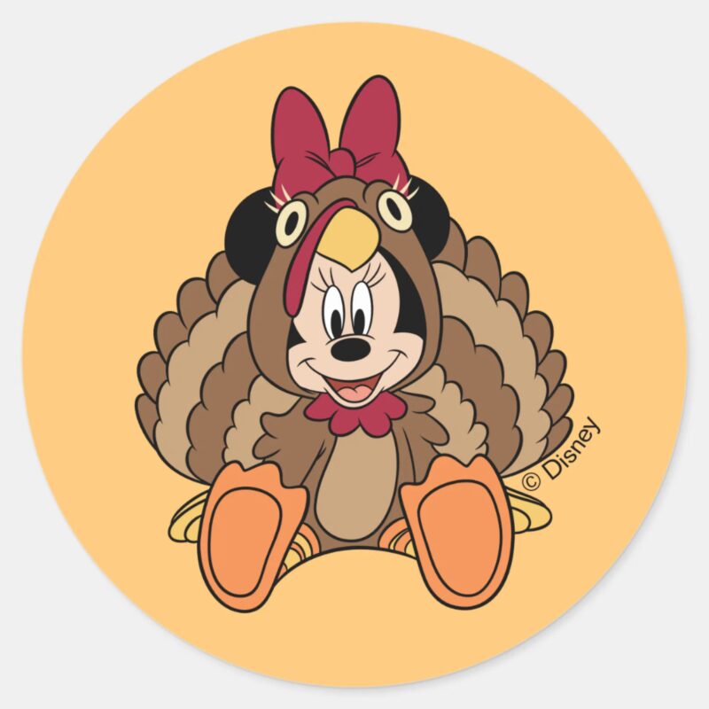 Minnie Mouse Thanksgiving Turkey Classic Round Sticker