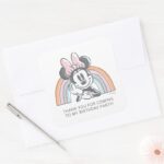 Minnie Mouse Watercolor Rainbow Birthday Square Sticker