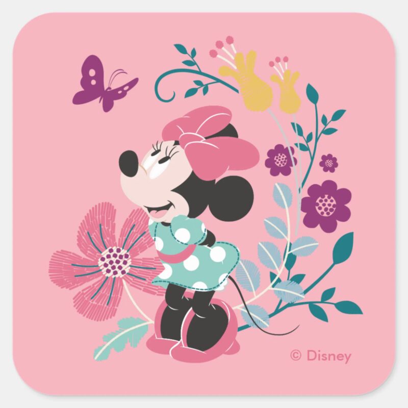 Minnie Mouse Flowers Happy Mothers Day Square Sticker Minnie Mouse Flowers Happy Mothers Day Square Sticker