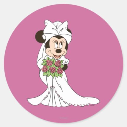 Minnie Mouse Bride At Wedding Classic Round Sticker