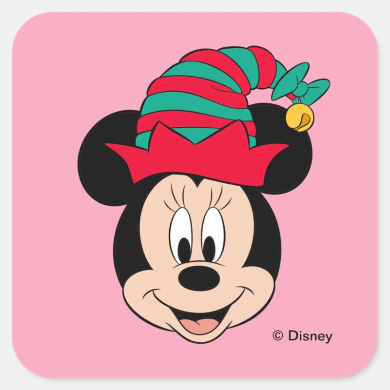 Minnie Mouse Christmas Elf Hat Square Sticker