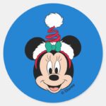 Minnie Mouse Cute Christmas Hat Classic Round Sticker