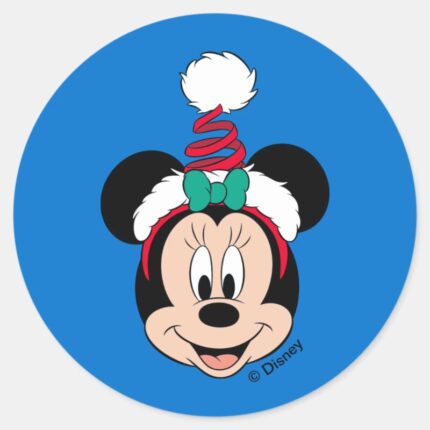 Minnie Mouse Cute Christmas Hat Classic Round Sticker