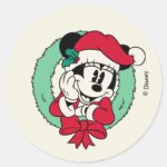 Minnie Mouse Cute Holiday Wreath Classic Round Sticker