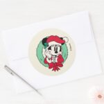 Minnie Mouse Cute Holiday Wreath Classic Round Sticker