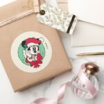 Minnie Mouse Cute Holiday Wreath Classic Round Sticker
