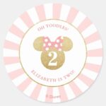 Minnie Mouse Gold Pink Thank You Classic Round Sticker