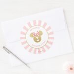 Minnie Mouse Gold Pink Thank You Classic Round Sticker