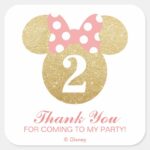 Minnie Mouse Gold Pink Thank You Square Sticker