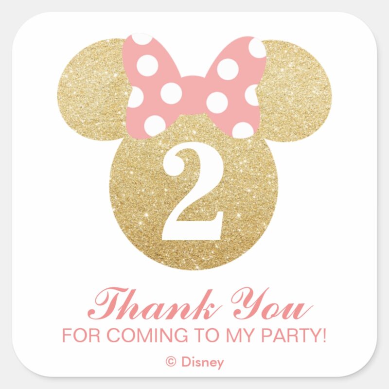 Minnie Mouse Gold Pink Thank You Square Sticker