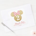 Minnie Mouse Gold Pink Thank You Square Sticker
