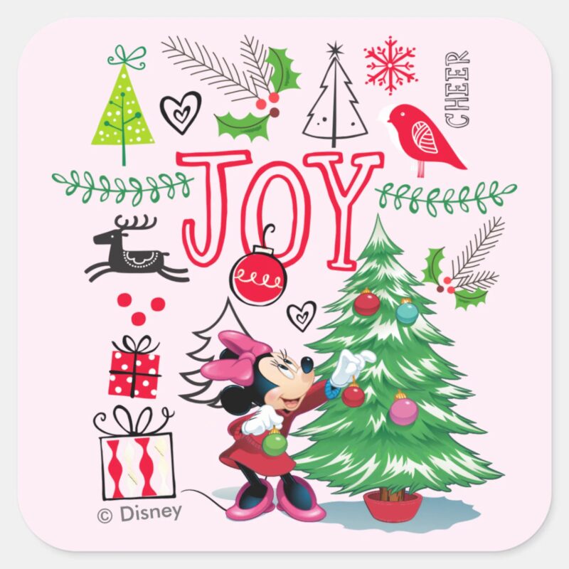 Minnie Mouse Minnies Christmas Joy Square Sticker Minnie Mouse Minnies Christmas Joy Square Sticker