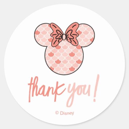 Minnie Mouse Pink Mermaid Birthday Classic Round Sticker