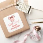 Minnie Mouse Pink Mermaid Birthday Square Sticker