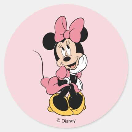 Minnie Mouse Posing In Pink Classic Round Sticker