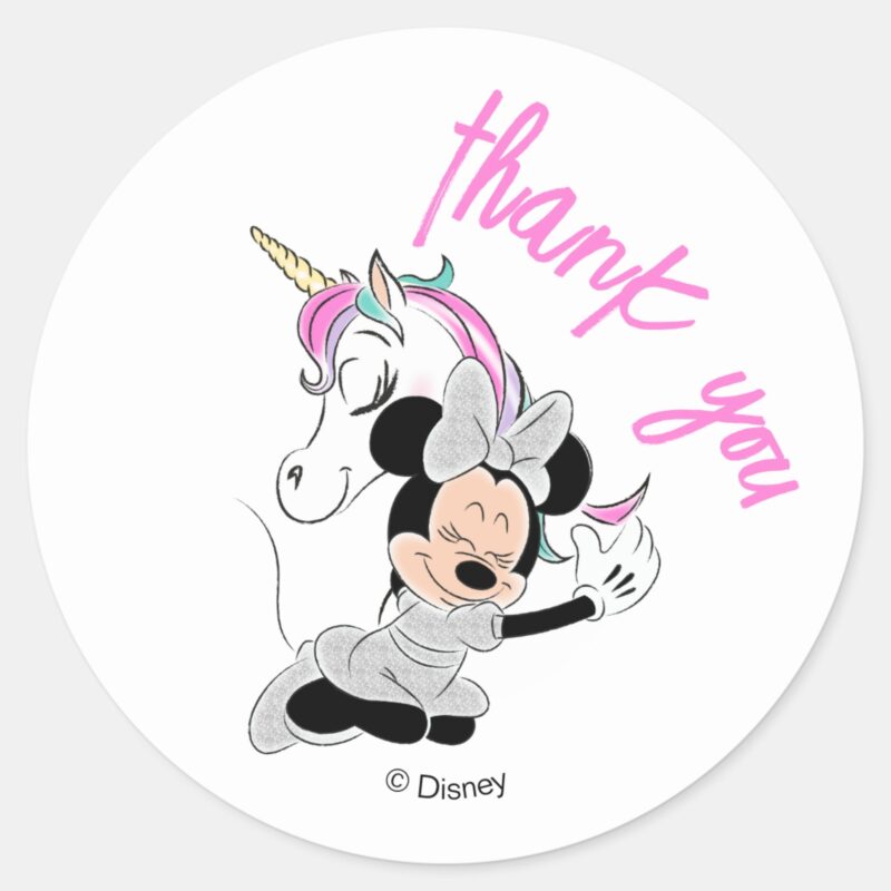 Minnie Mouse Rainbow Unicorn Girls Birthday Classic Round Sticker