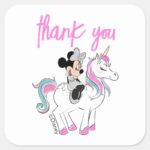 Minnie Mouse Rainbow Unicorn Girls Birthday Square Sticker