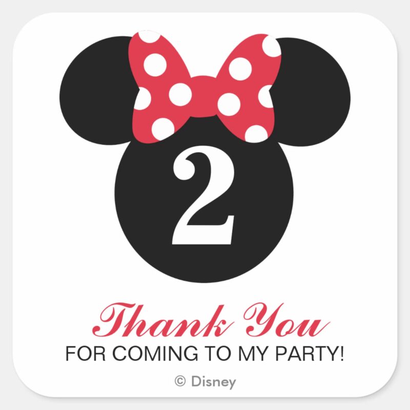 Minnie Mouse Red White Birthday Thank You Square Sticker