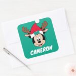 Minnie Mouse Reindeer Antlers Add Your Name Square Sticker
