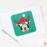 Minnie Mouse Reindeer Ears Santa Hat Square Sticker