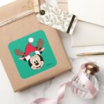 Minnie Mouse Reindeer Ears Santa Hat Square Sticker