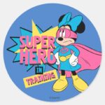Minnie Mouse Super Hero In Training Classic Round Sticker
