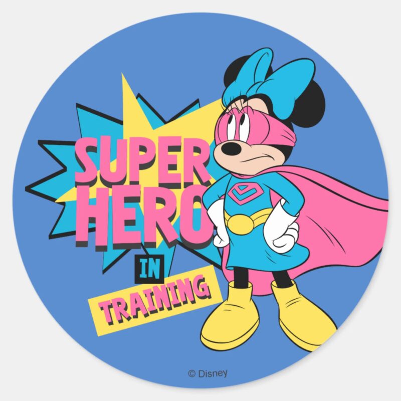 Minnie Mouse Super Hero In Training Classic Round Sticker