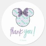 Minnie Mouse Teal Purple Mermaid Birthday Classic Round Sticker