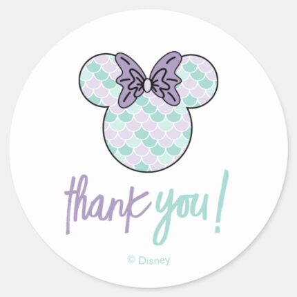 Minnie Mouse Teal Purple Mermaid Birthday Classic Round Sticker