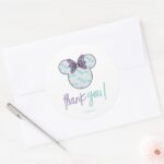 Minnie Mouse Teal Purple Mermaid Birthday Classic Round Sticker