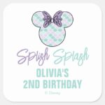 Minnie Mouse Teal Purple Mermaid Birthday Square Sticker
