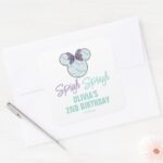 Minnie Mouse Teal Purple Mermaid Birthday Square Sticker