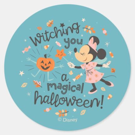 Minnie Mouses Magical Halloween Greeting Classic Round Sticker