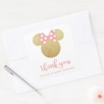 Minnie Pink Gold Glitter Thank You Square Sticker