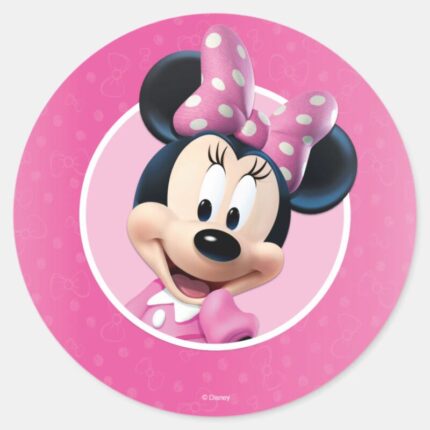 Minnie Pink And White Birthday Classic Round Sticker