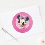 Minnie Pink And White Birthday Classic Round Sticker