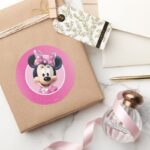 Minnie Pink And White Birthday Classic Round Sticker