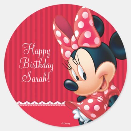 Minnie Red And White Birthday Classic Round Sticker