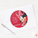 Minnie Red And White Birthday Classic Round Sticker