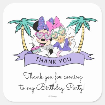 Minnie Daisy Ice Cream Birthday Thank You Square Sticker