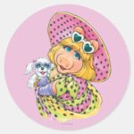 Miss Piggy Holding Puppy Classic Round Sticker