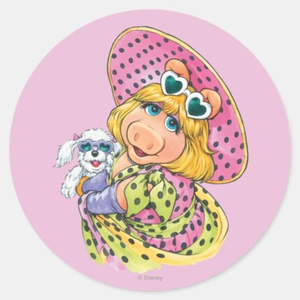 Miss Piggy Holding Puppy Classic Round Sticker