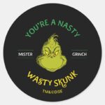 Mister Grinch Youre A Nasty Wasty Skunk Classic Round Sticker