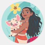 Moana Holding Pua Illustrated Graphic Classic Round Sticker