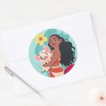 Moana Holding Pua Illustrated Graphic Classic Round Sticker