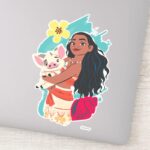 Moana Holding Pua Illustrated Graphic Sticker