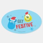 Monsters Inc. Mike Sulley Get Festive Oval Sticker